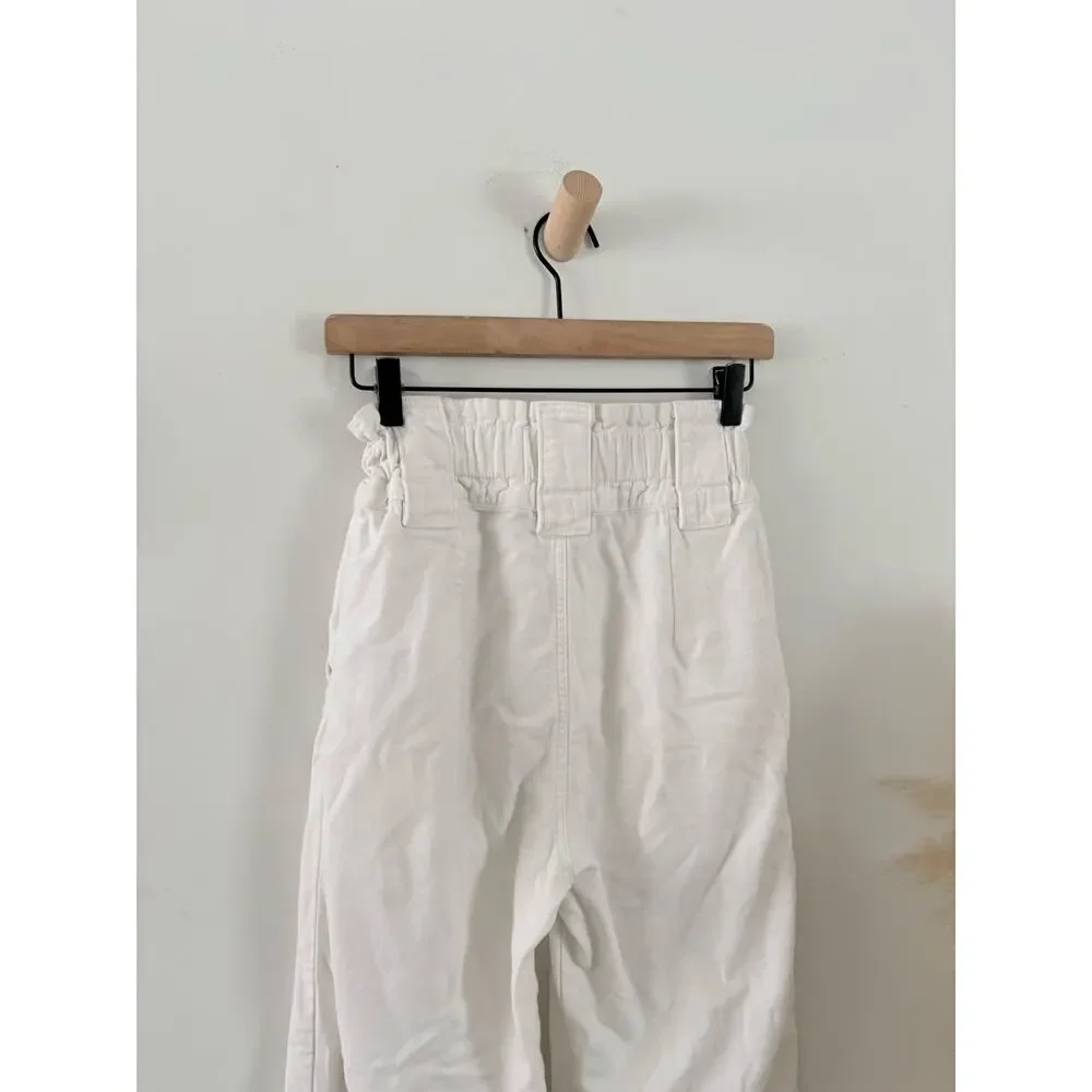 Free People One Way High Rise Paperbag Pants White Size 0 Straight Leg